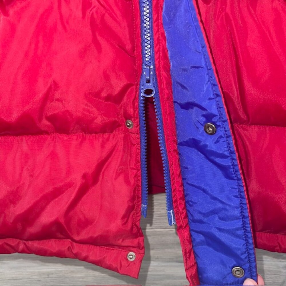 Vintage Lands End Goose Down XL Puffer Ski Jacket Red Blue Retro Y2K Winter Coat - Picture 4 of 8